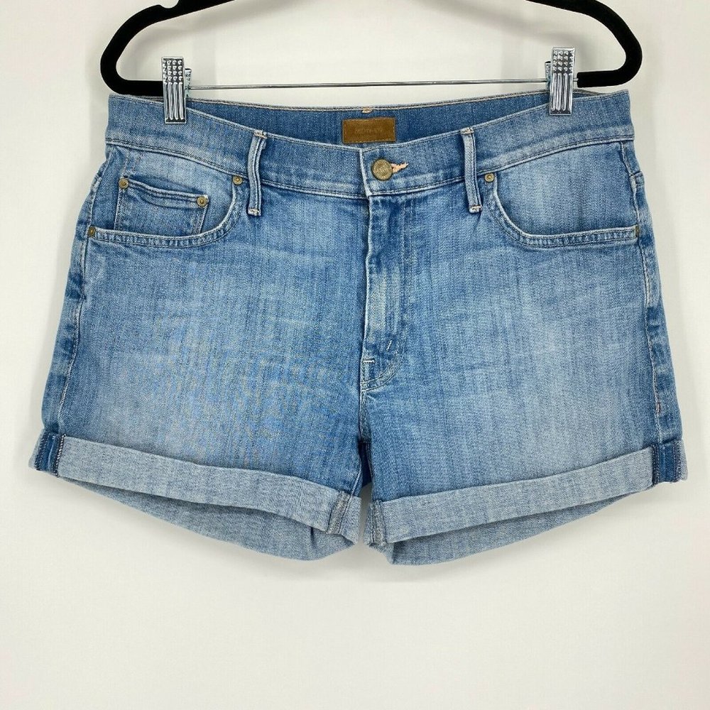 Mother Dropout Cuff Mid Rise Stretch Cotton Denim Short Medium Wash Blue Size 28